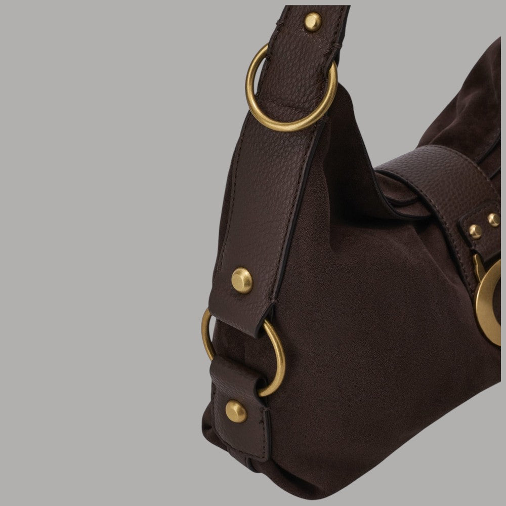 Borsa a spalla grande Guess Camden marrone effetto suede
