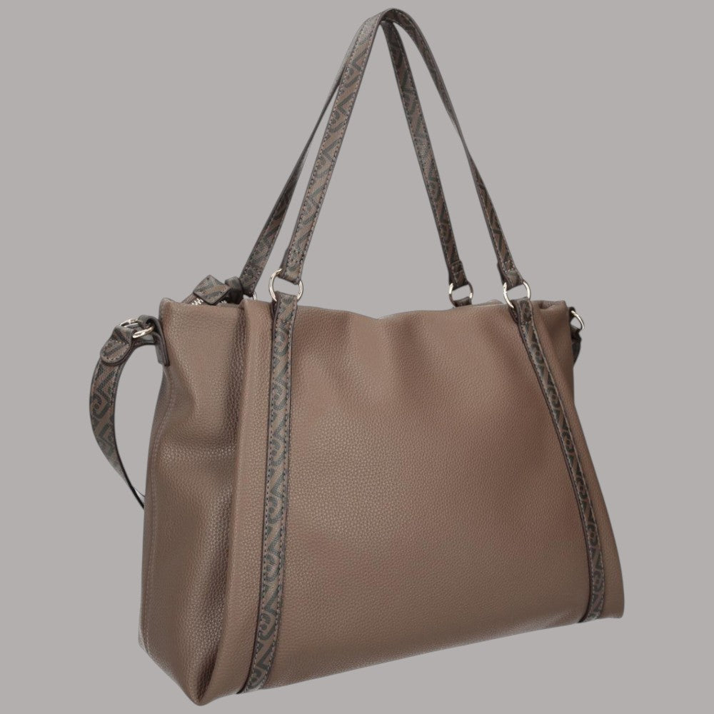 Liu Jo tote bag effetto grana beige con dettagli logati sul manico