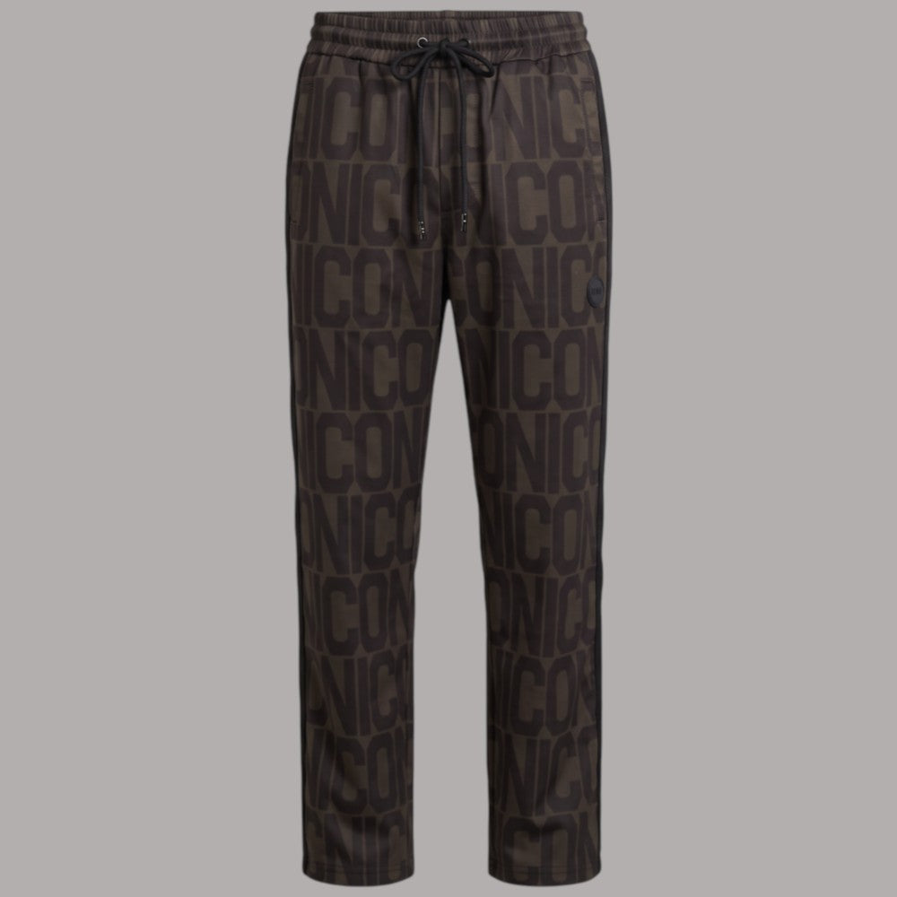 Pantaloni neri con stampa logo ripetuta e coulisse elastica in vita