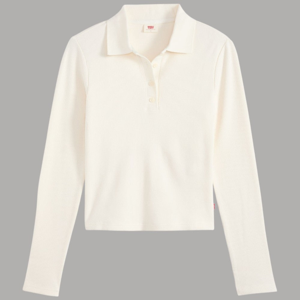 Levi's Polo maniche lunghe donna bianca in cotone con dettaglio bottoni frontali