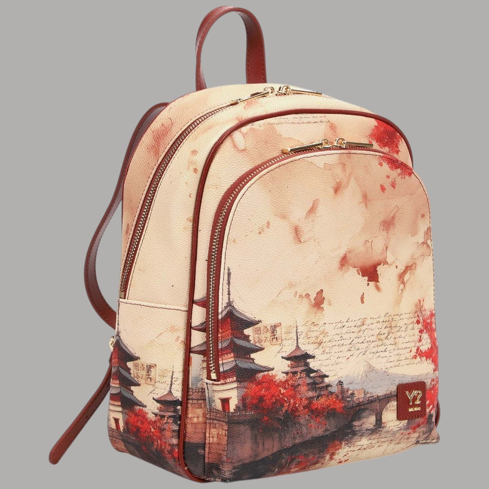 Zaino YNot Yes Bag con stampa giapponese, visto di tre quarti