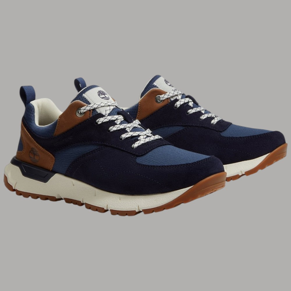 Sneakers da uomo Timberland Voyager Park Low Lace blu scuro con dettagli in cuoio e suola in gomma