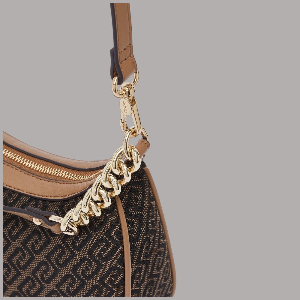 Liu Jo Borsa a spalla piccola in tessuto jacquard marrone con dettagli dorati