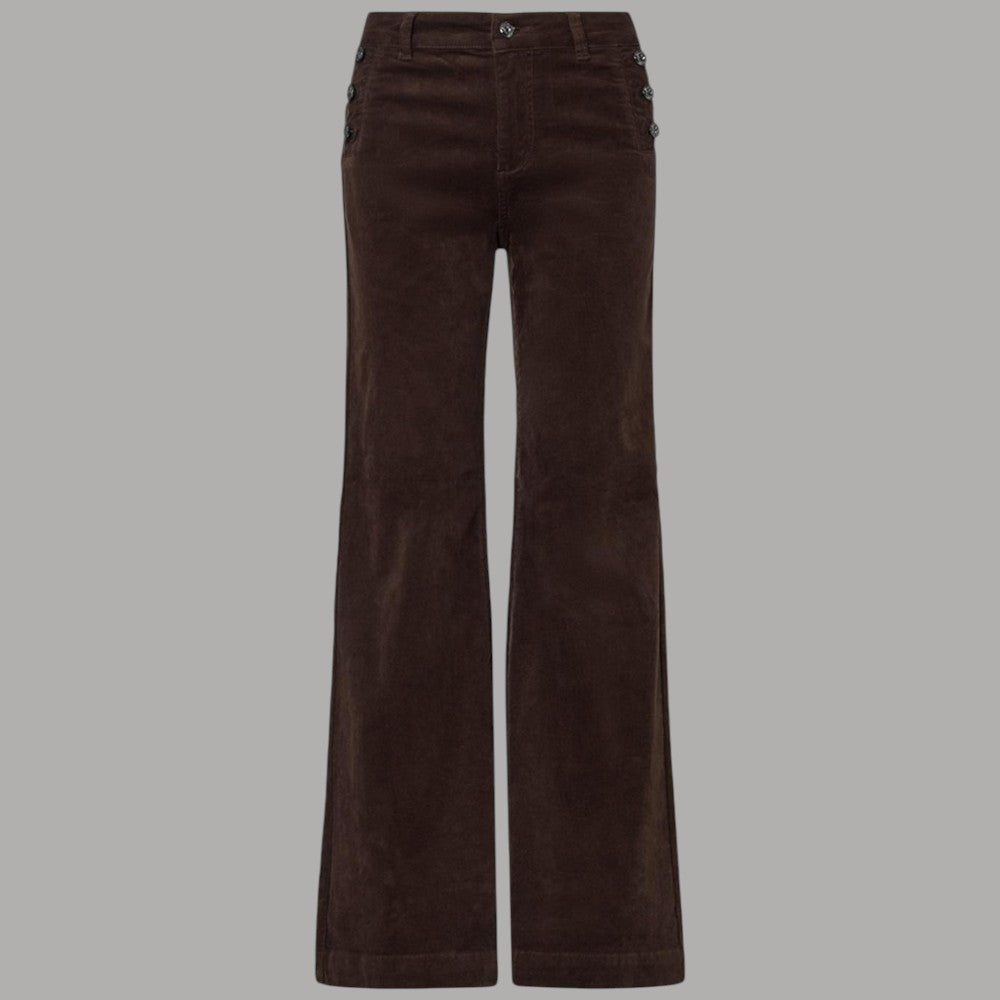 Pantaloni Liu Jo marrone scuro in velluto a coste, vita alta e gamba svasata