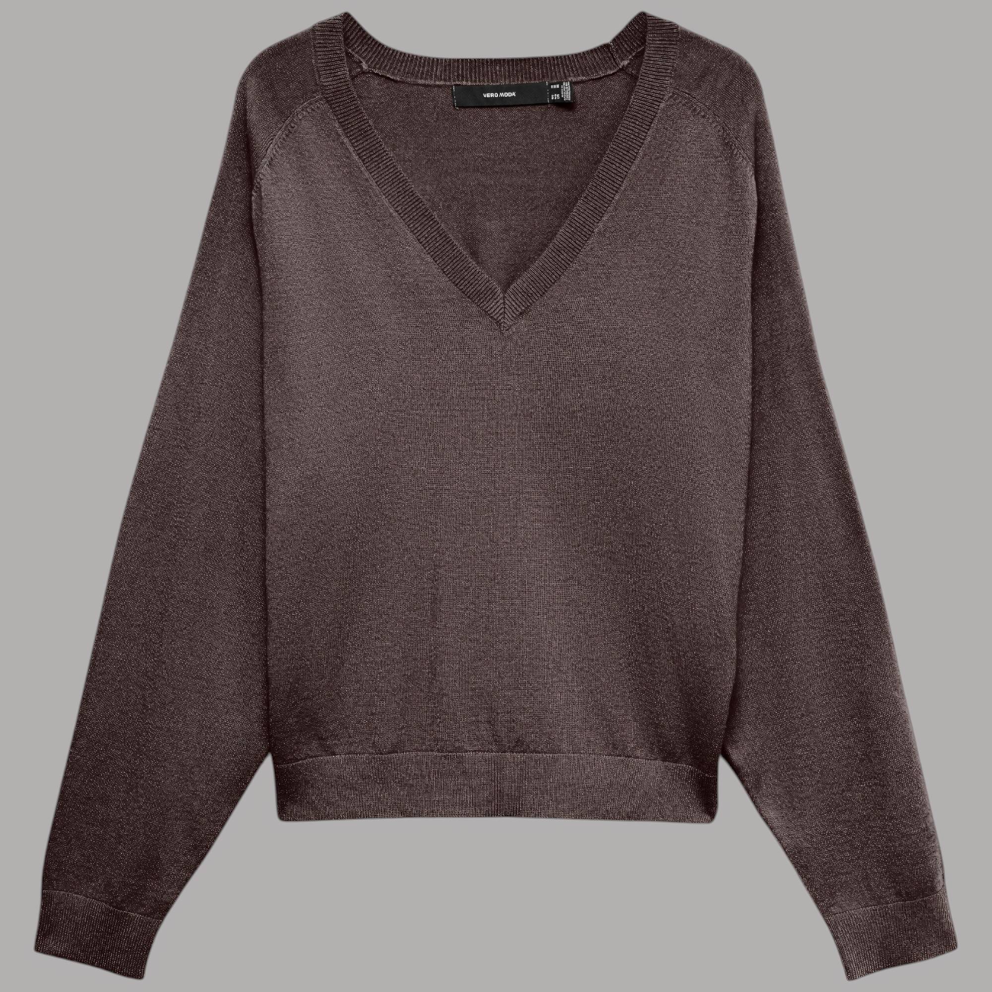 Vero Moda pullover donna scollo a V in misto viscosa color marrone con texture a trama sottili