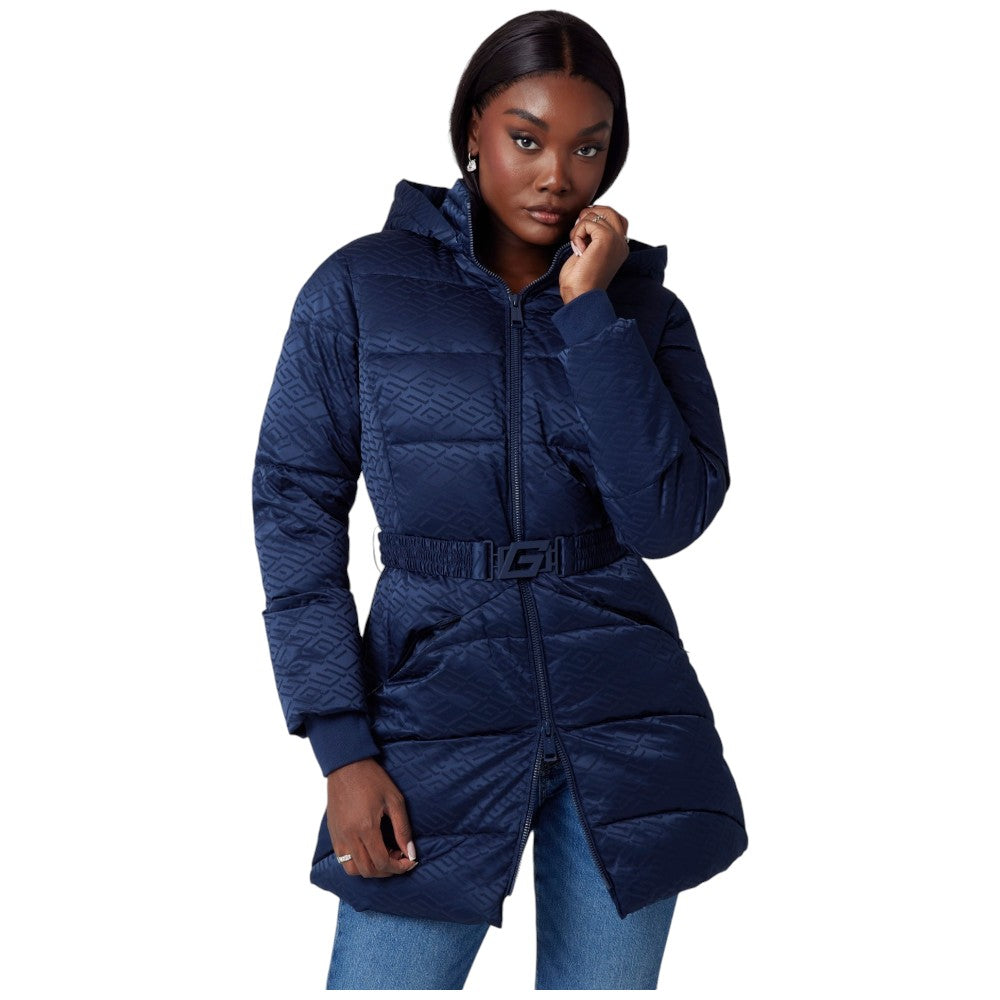 Guess piumino puffer blu con logo all over W4BL58 WGL72 FB7K Giubbini Guess