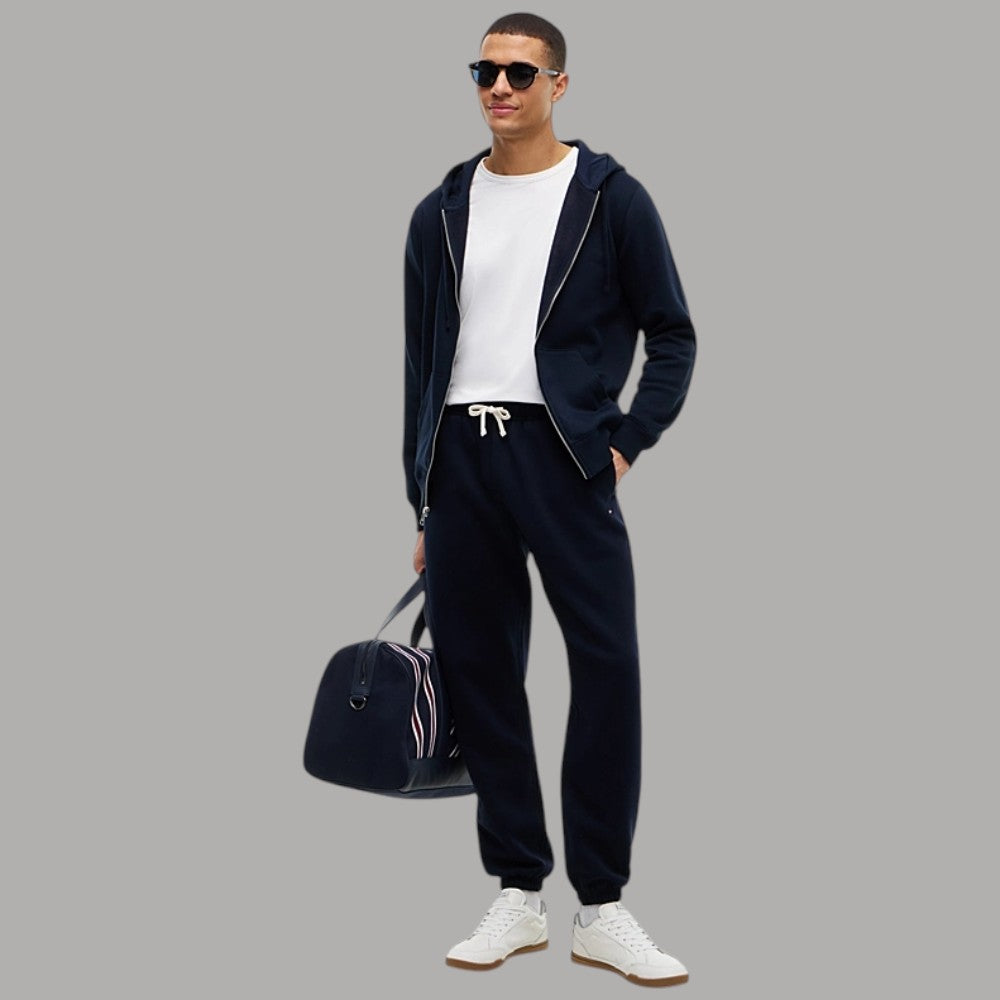 Pantalone tuta jogger Tommy Hilfiger blu con bandierina ricamata