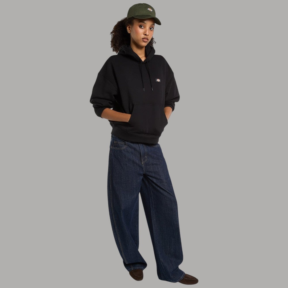 Felpa con cappuccio da donna nera Dickies, cappuccio con coulisse e polsini a coste