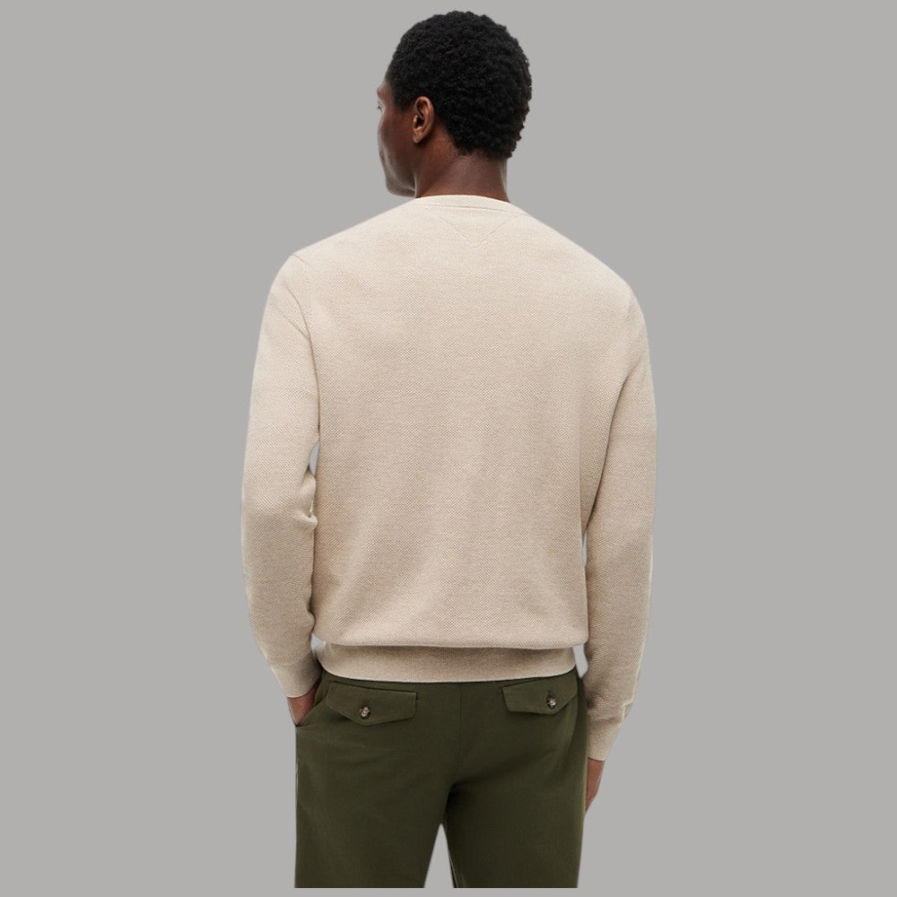 Tommy Hilfiger Pullover strutturato in cotone beige senza fantasie, dettaglio cuciture, vista posteriore