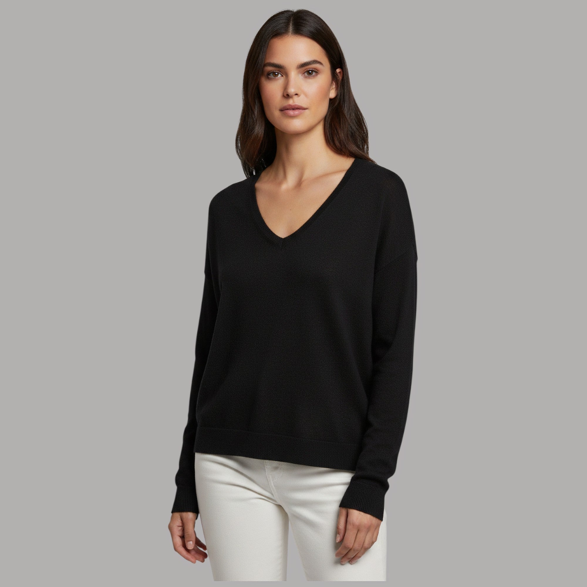 Vero Moda pullover scollo a V in misto lana nero maglia lavorata morbida