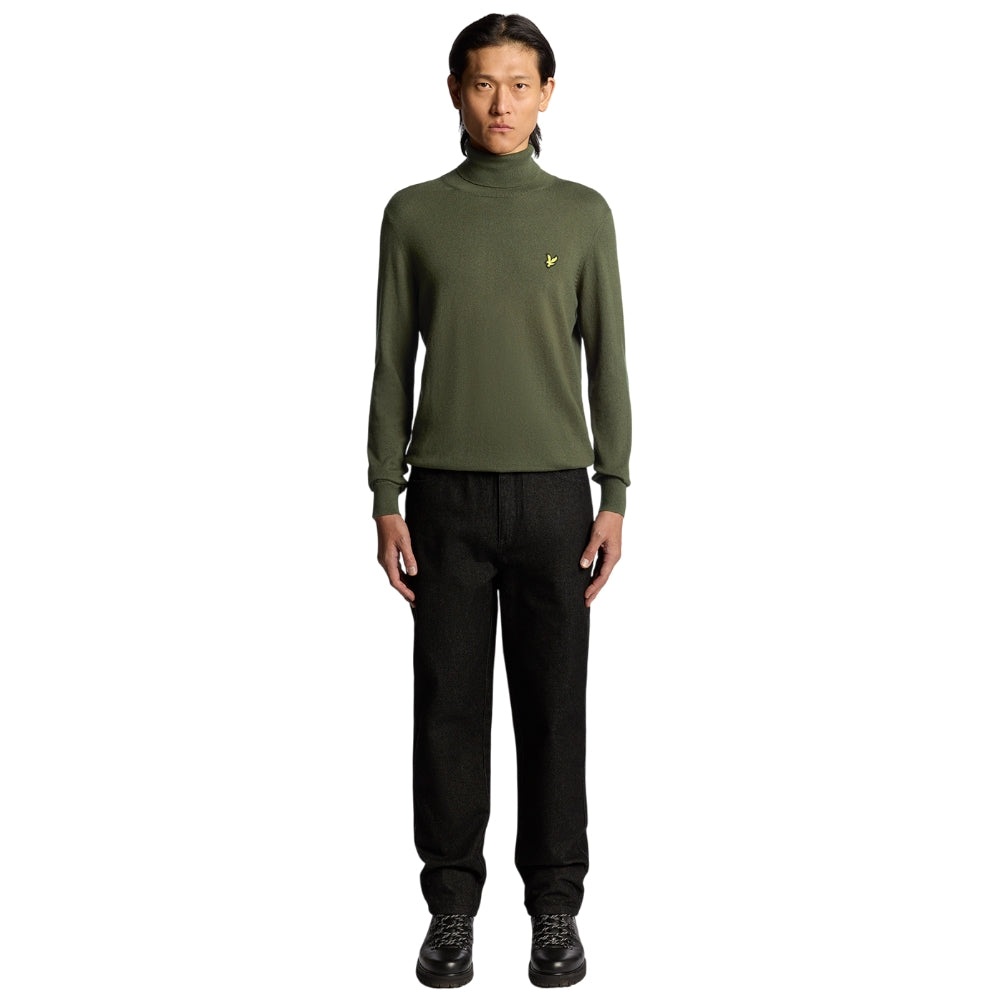 Lyle & Scott maglione collo alto verde in merino KN2103VC Maglieria Lyle & Scott