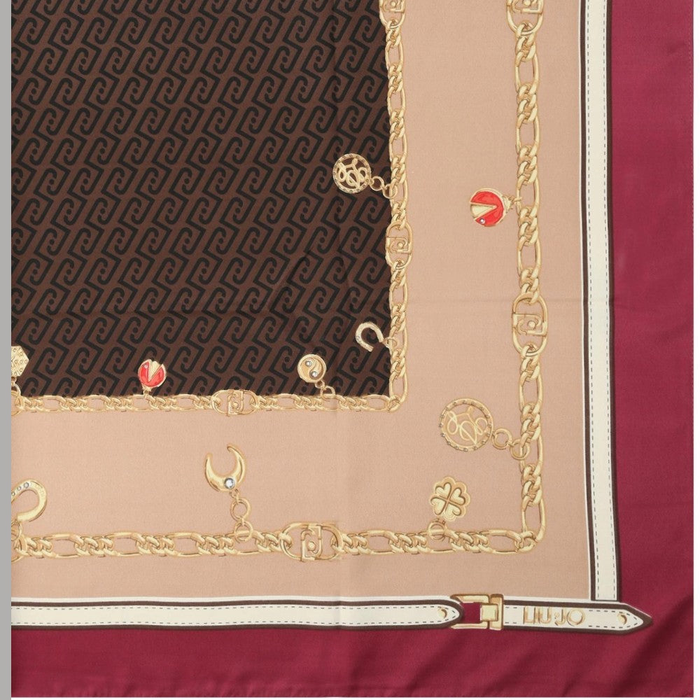 Foulard Liu Jo quadrato beige e bordeaux con stampa di catene dorate