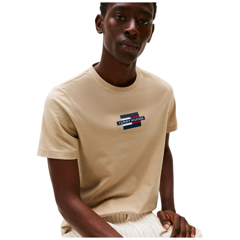 Tommy Hilfiger t-shirt beige logo centrale MW0MW38636RBT T-shirt Tommy Hilfiger