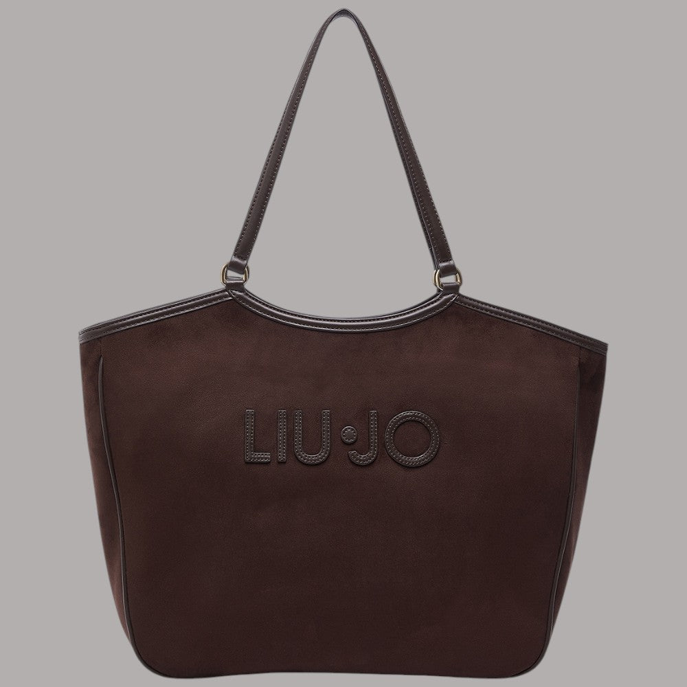 Borsa a spalla Liu Jo tote grande effetto scamosciato colore marrone con logo frontale