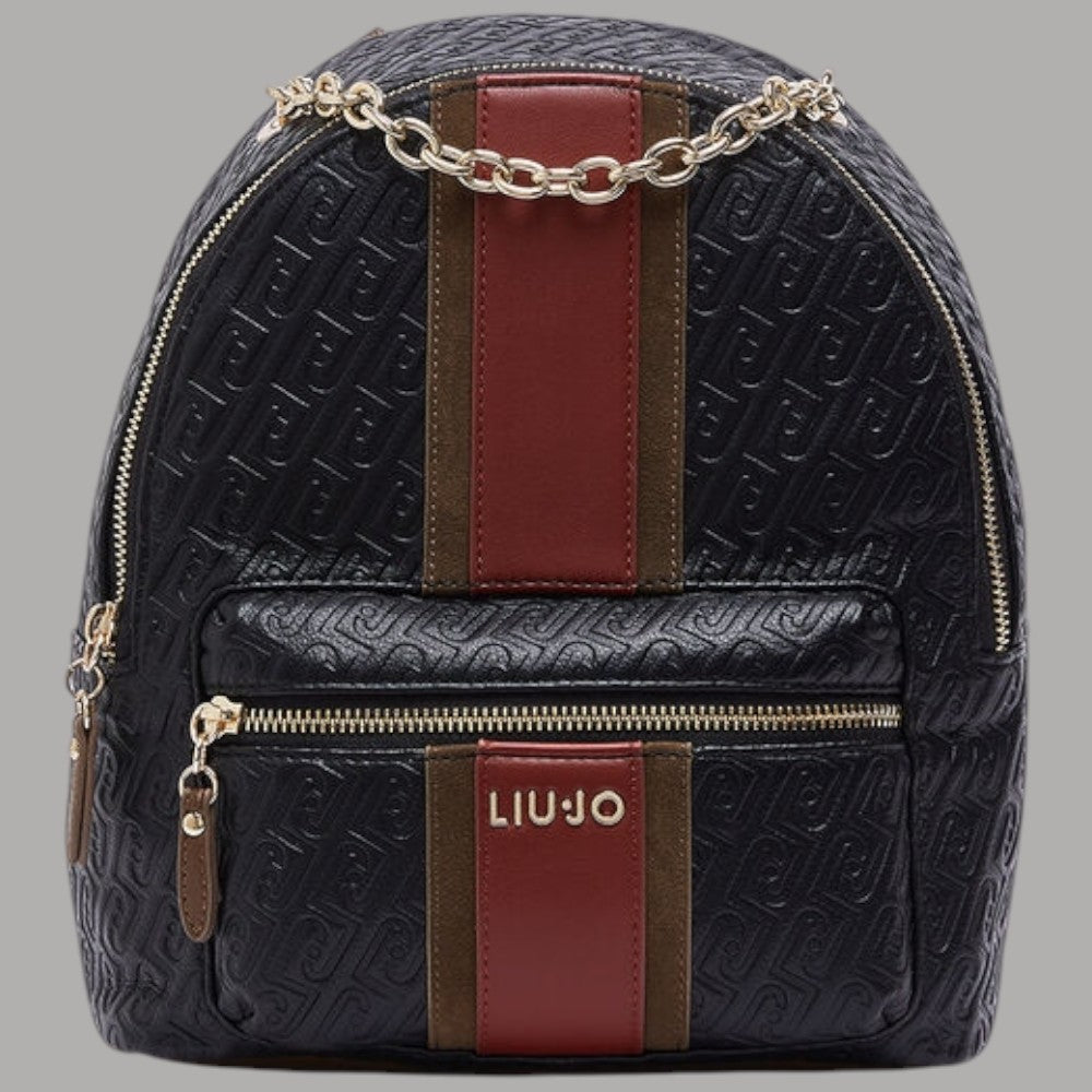 Zaino Liu Jo Ematite logo monogram nero con stampa pattern e zip frontale