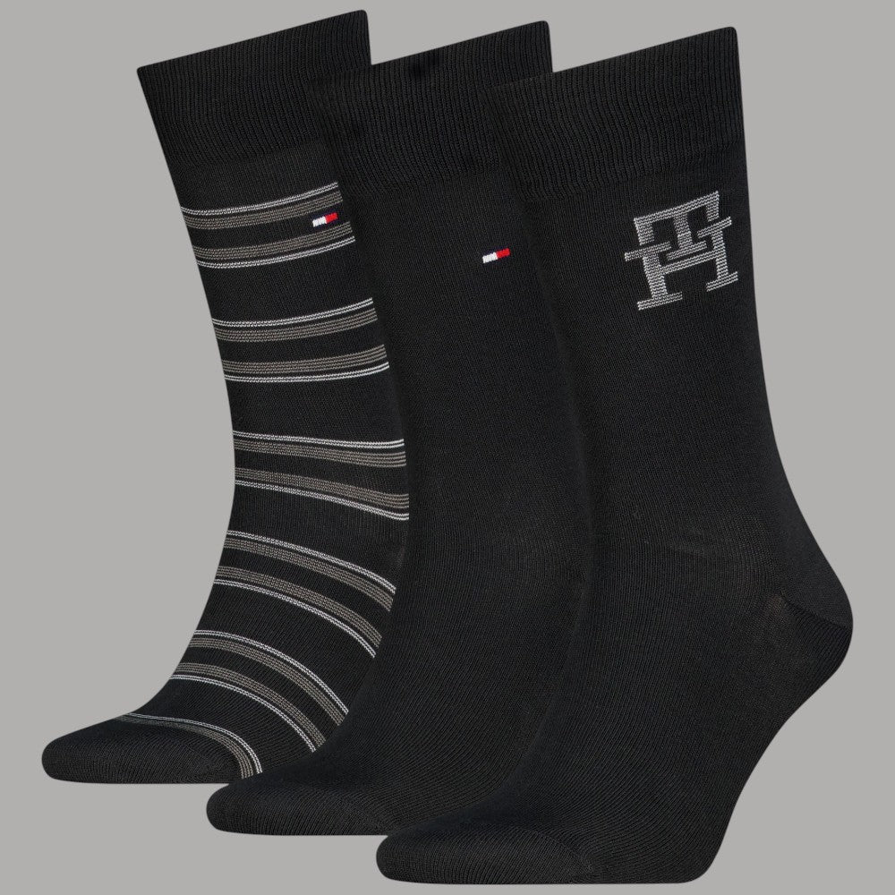 Calzini neri da uomo Tommy Hilfiger, 3 paia in scatola regalo