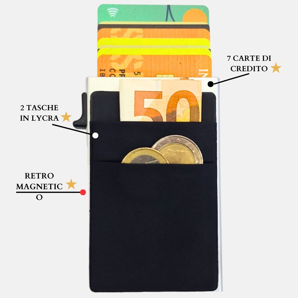 Sei G portacarte safe magnetic silver con custodia in pelle marrone Portafogli SEI G