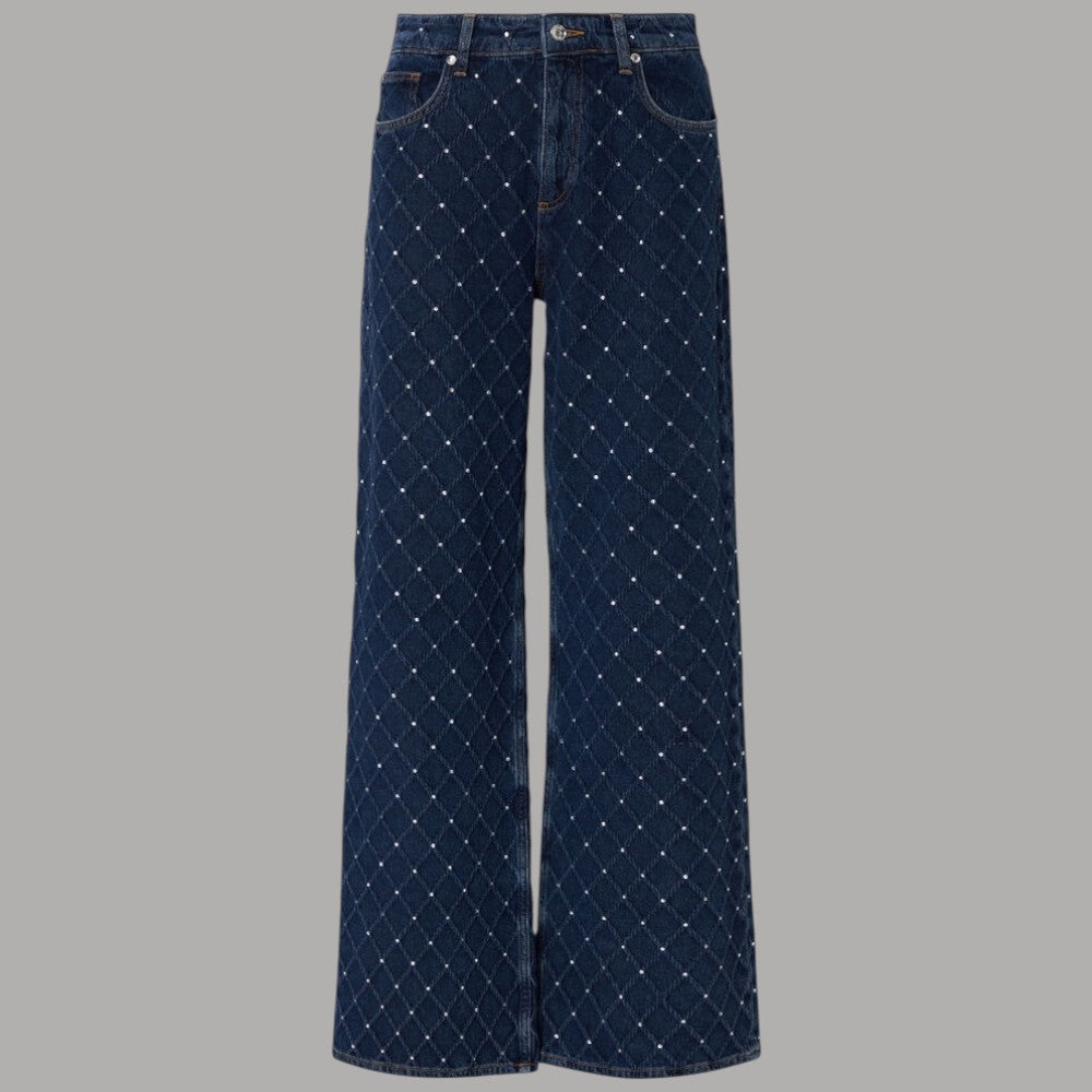 Liu Jo Jeans straight matelassé con strass blu navy texture e dettagli lucidi