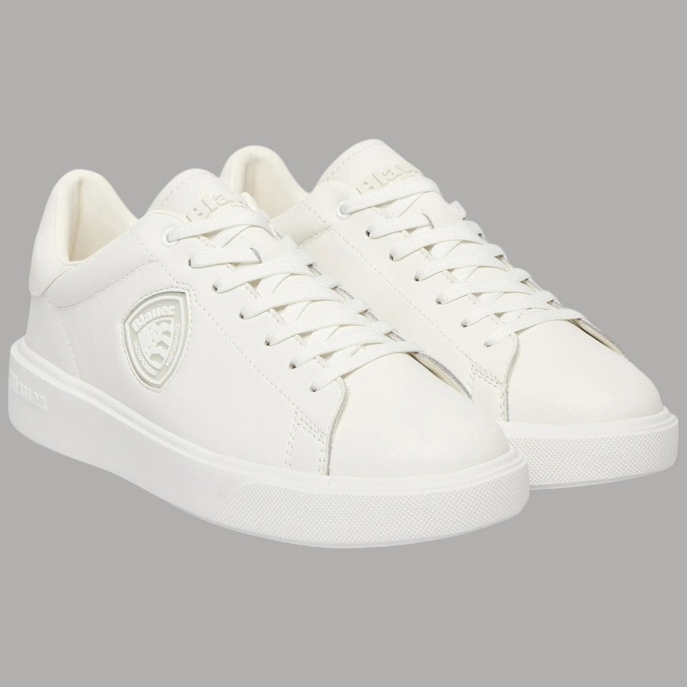 Sneakers uomo Blauer in pelle bianca con dettagli tono su tono e logo sul lato