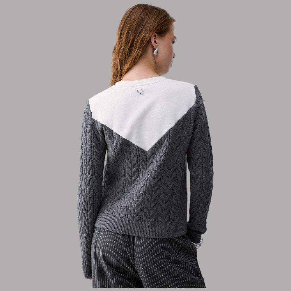 Maglione Liu Jo grigio a trecce, con sprone bianco a punta sul retro