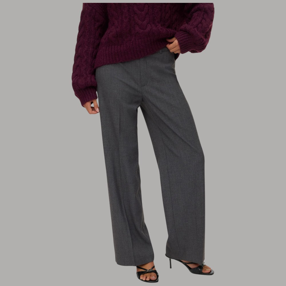 Vero Moda straight pant grigio con fantasia check, dettagli cuciture e tasche retro