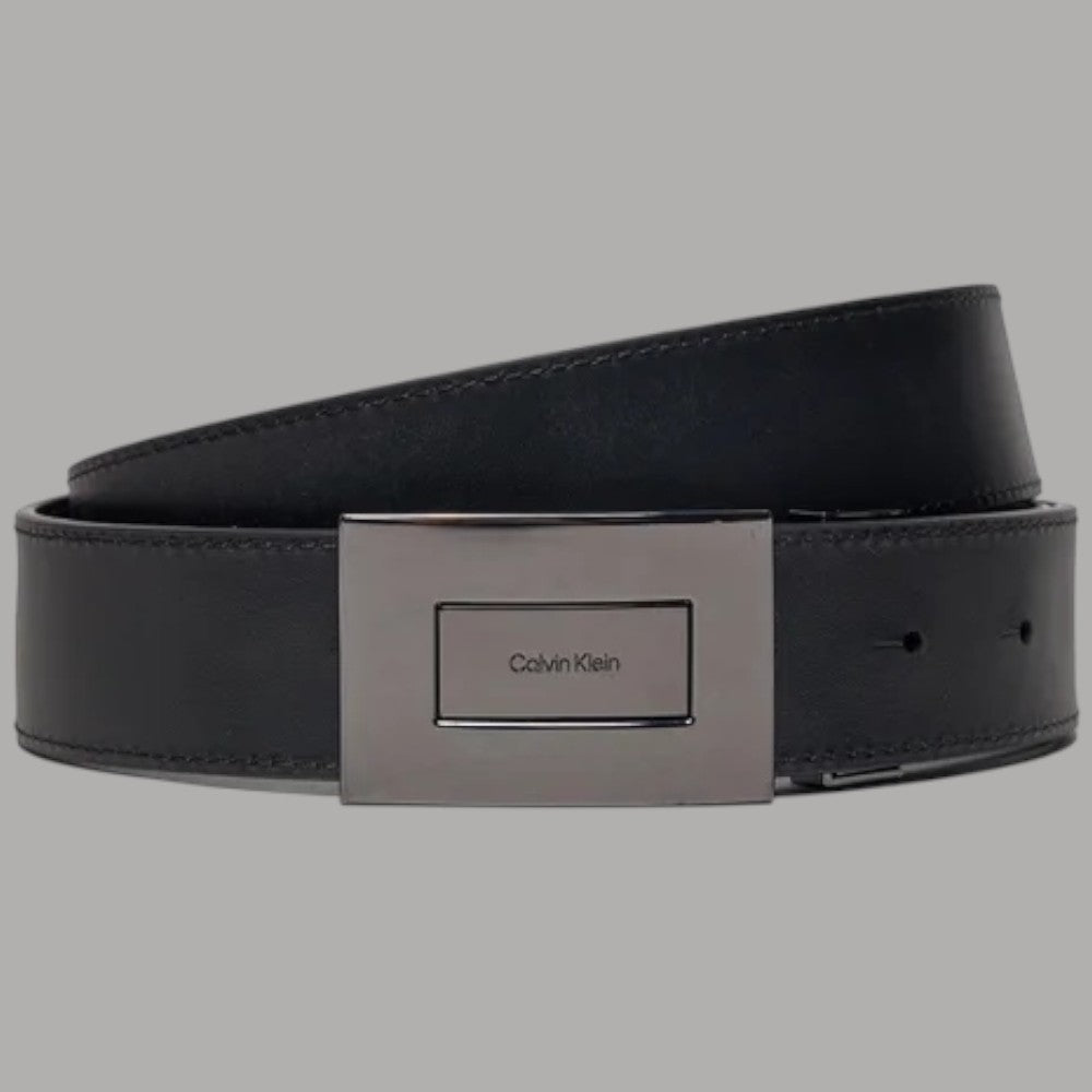 Calvin Klein cintura da uomo vera pelle reversibile con logo nero dettaglio fibbia metallica
