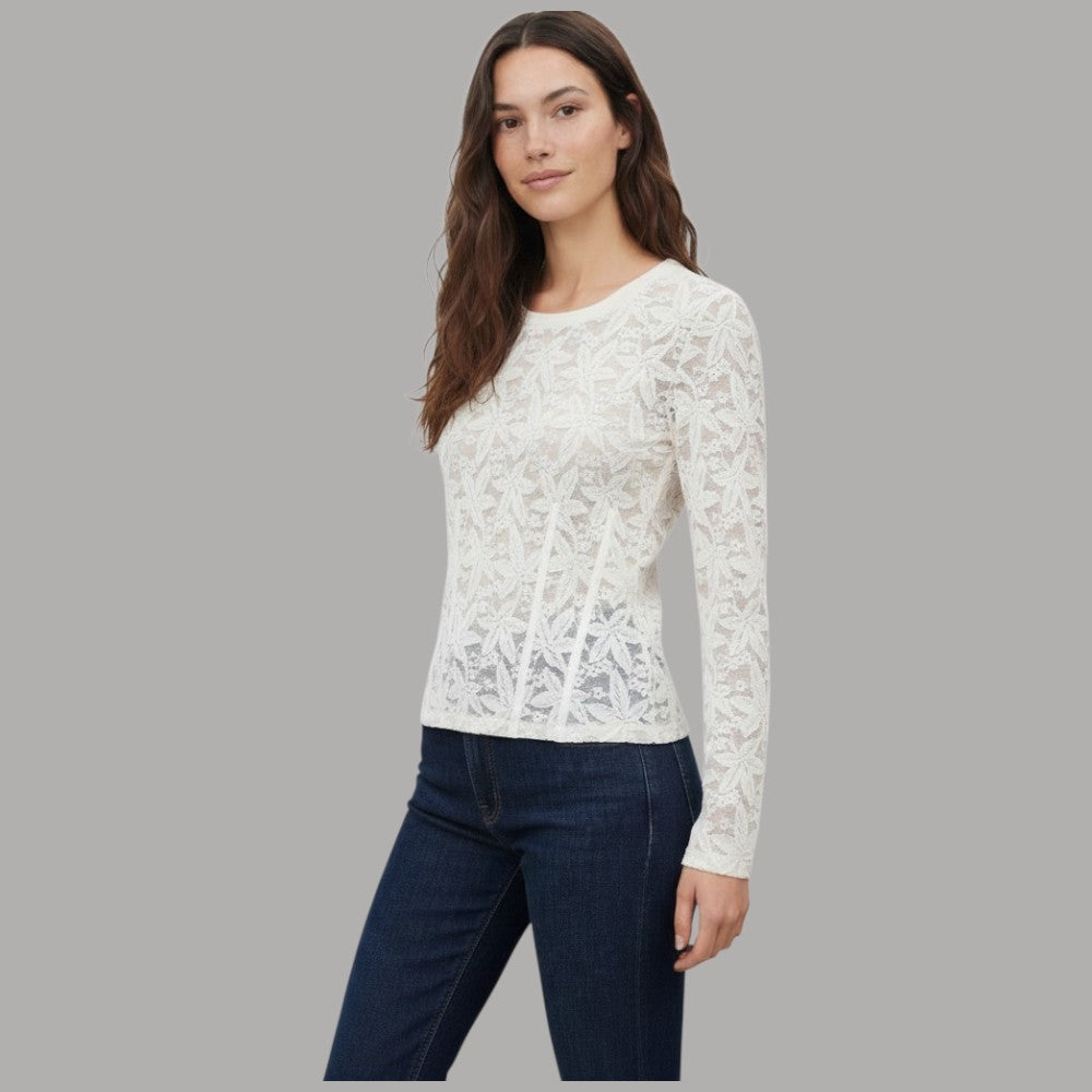 Liu Jo T-shirt in pizzo semi trasparente bianco con texture floreale e dettagli raffinati