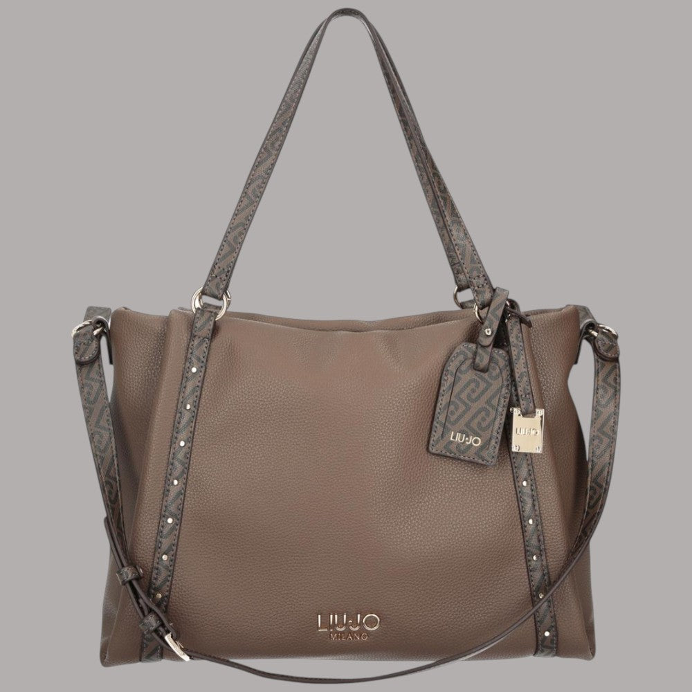 Borsa tote Liu Jo Ilyana effetto grana taupe con dettagli logati e tracolla regolabile