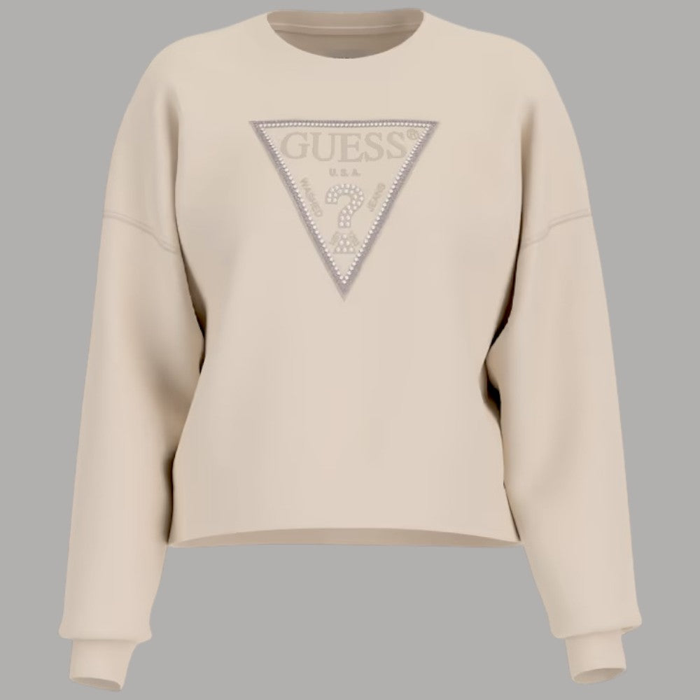 Guess felpa con logo strass vaniglia W5YQ04 KC8I0 G1F7 - Prodotti di Classe