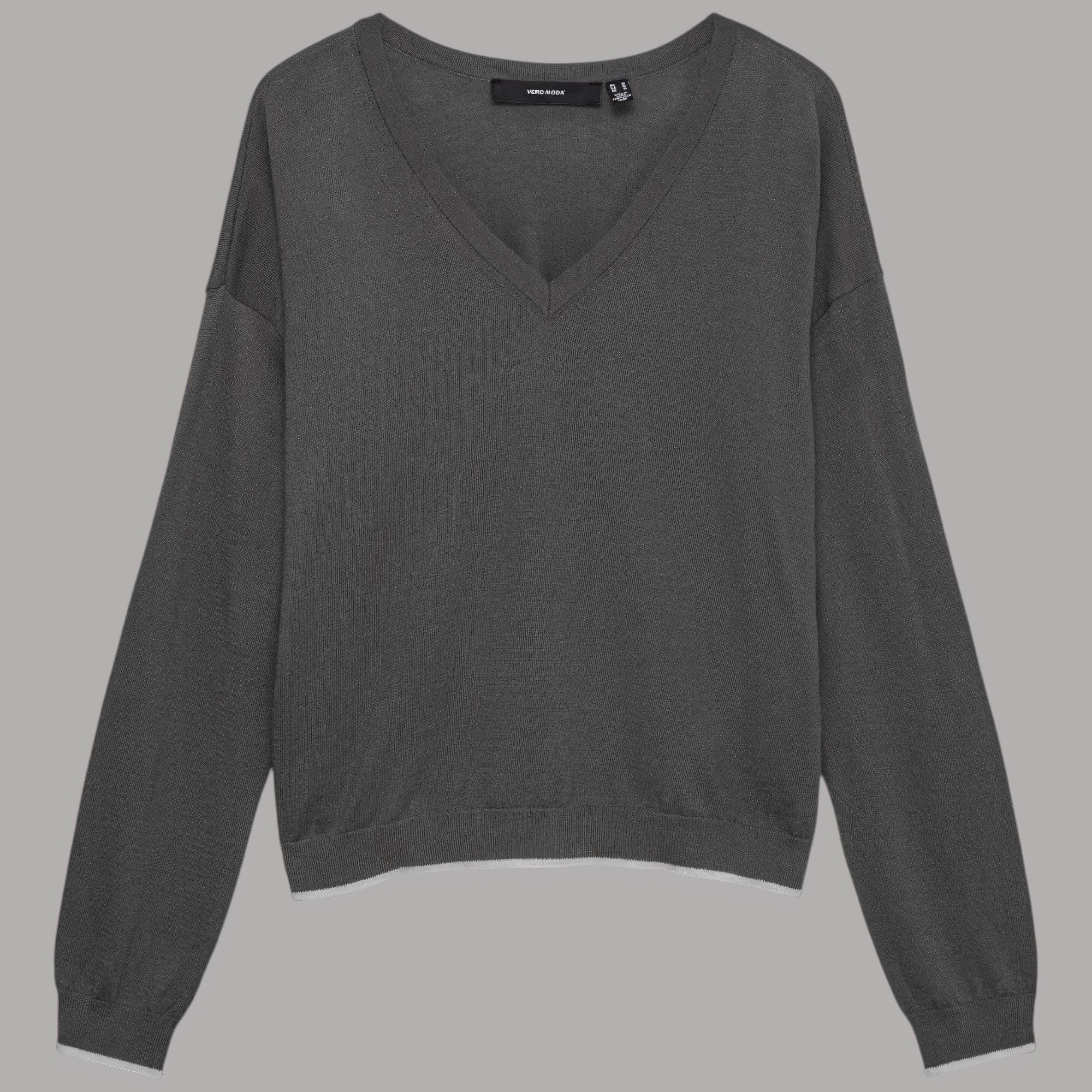 Vero Moda pullover scollo a V in misto lana grigio con texture a maglia fine