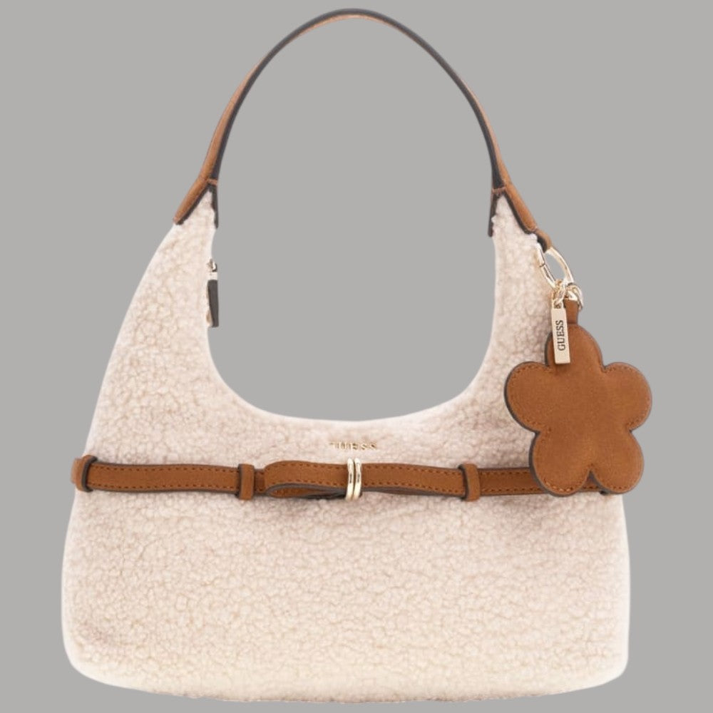 Borsa mini hobo Guess beige effetto teddy