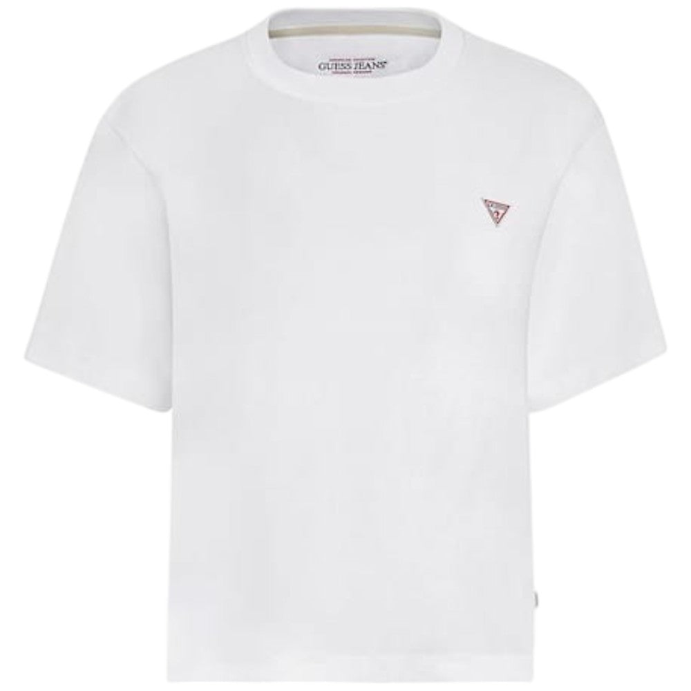 Guess Jeans t-shirt bianca logo triangolo boxy fit W4YI05 K8HM0 G011 T-shirt Guess Jeans