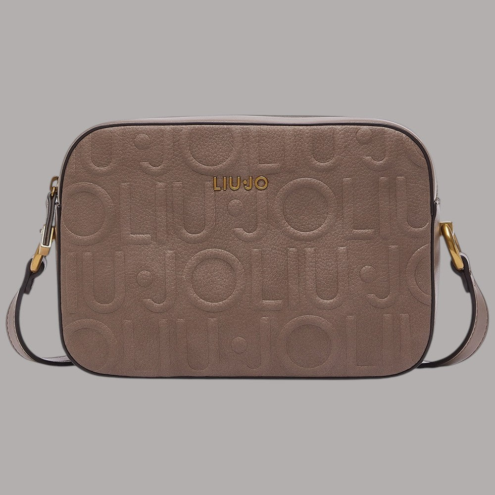 Borsa a tracolla Liu Jo in beige con logo embossed, dettaglio tracolla dorata