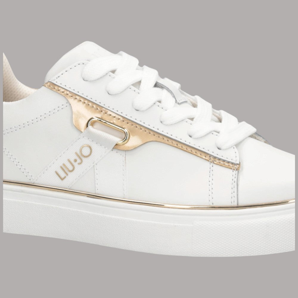 Sneakers Liu Jo Kiki 04 in pelle bianca con inserto laminato color oro
