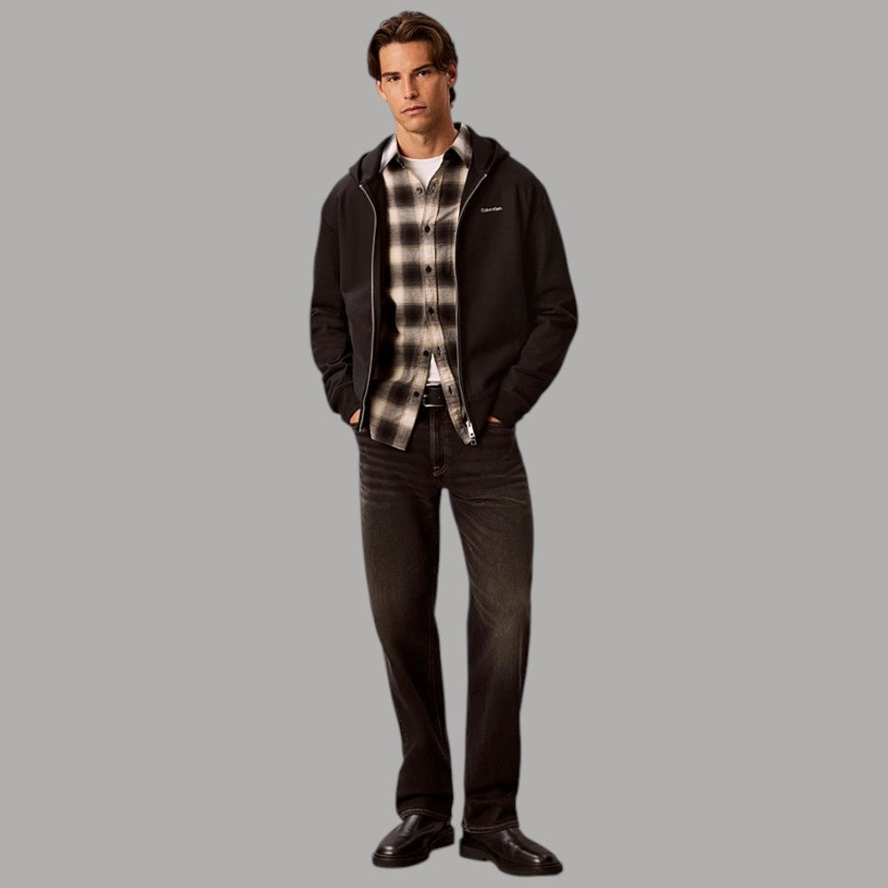 Felpa con zip e cappuccio Calvin Klein micro logo nero slim fit