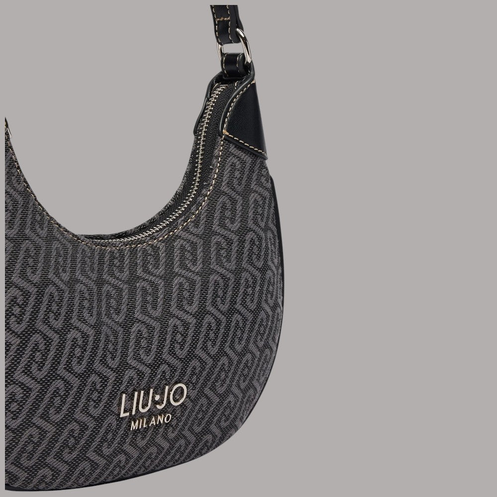 Borsa a tracolla Liu Jo Small nera in jacquard monogramma con logo LIUJO MILANO