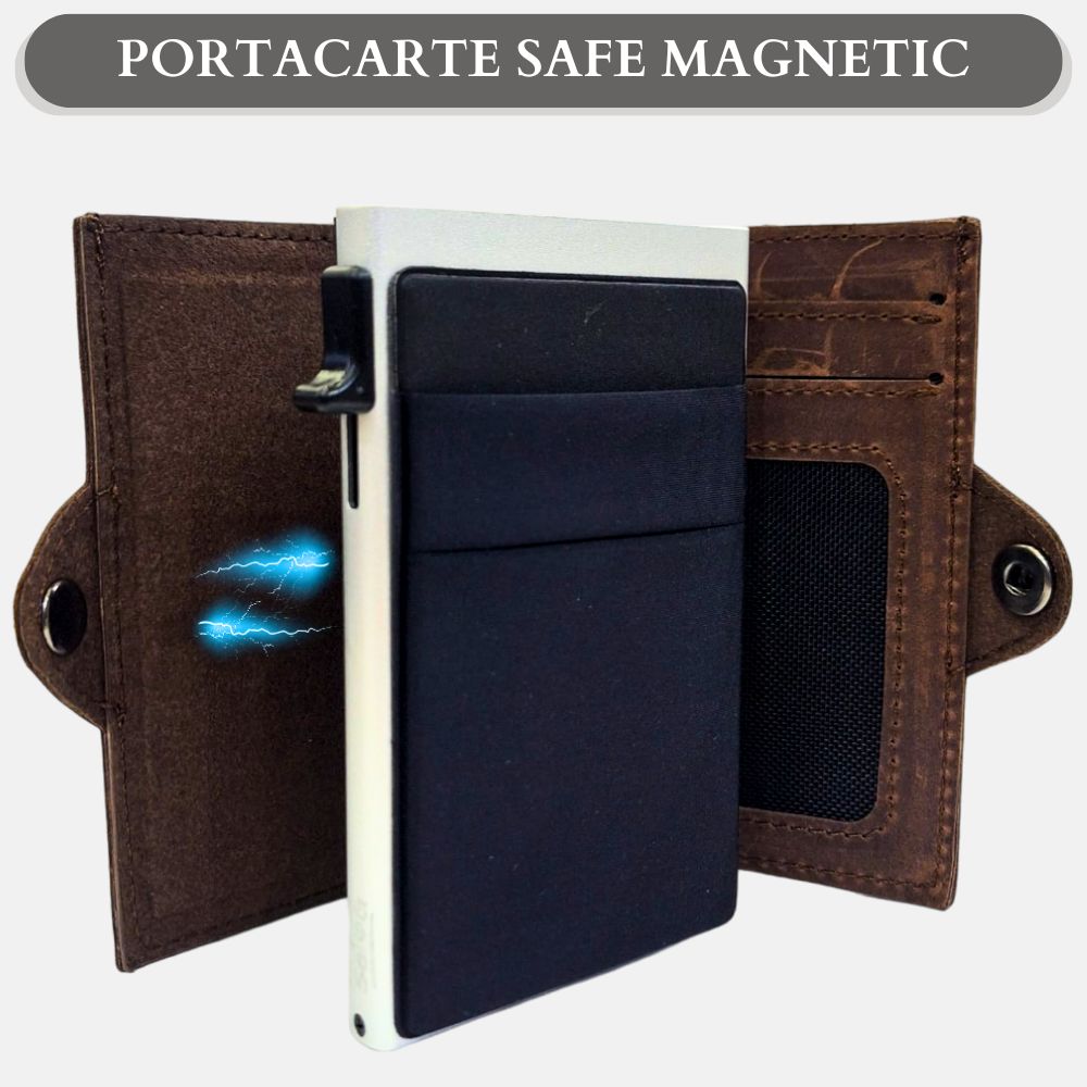 Sei G portacarte safe magnetic silver con custodia in pelle marrone Portafogli SEI G