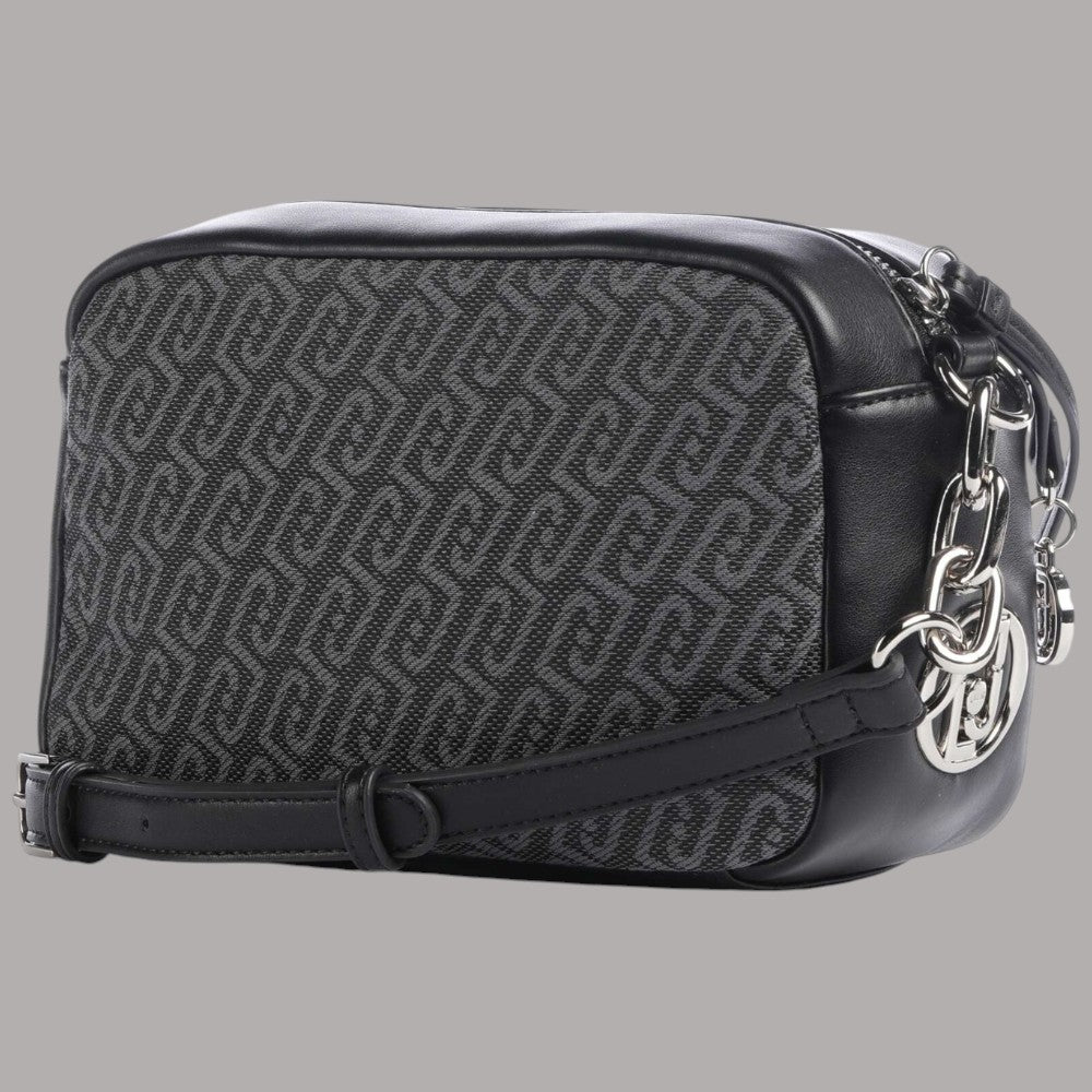Liu Jo borsa a tracolla in tessuto jacquard nero con dettagli in pelle e catena argentata