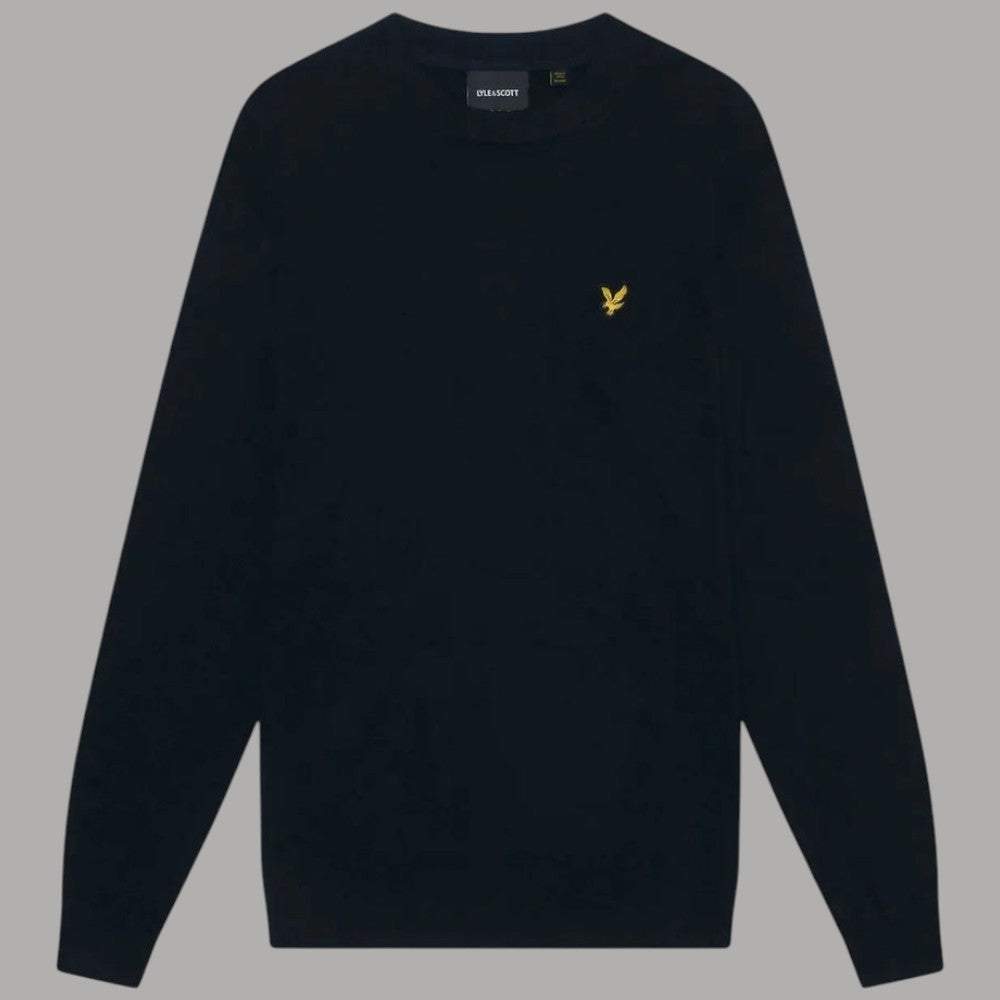 Maglione Lyle & Scott blu scuro a girocollo con logo ricamato