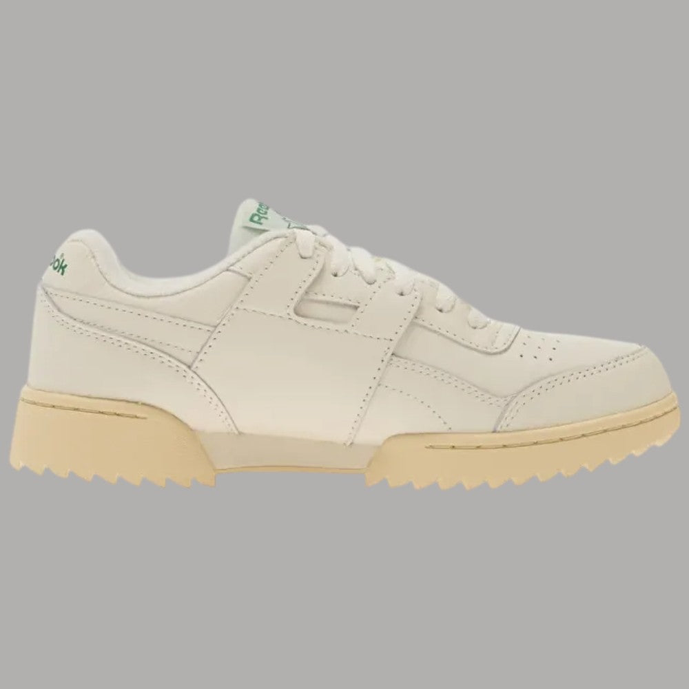 Sneakers uomo Reebok Workout Plus bianco con dettagli in pelle e suola shark-toothed