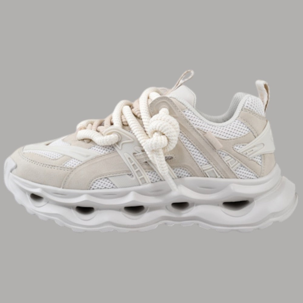Sneakers Buffalo Malaga Lace Platform in beige con lacci spessi e soletta memory foam