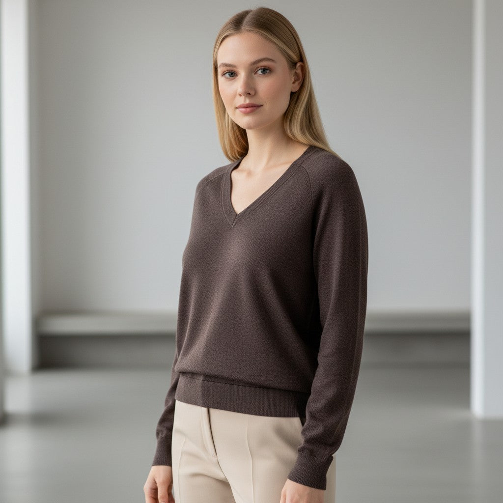 Pullover Vero Moda Holly Karis con scollo a V e polsini a coste in marrone