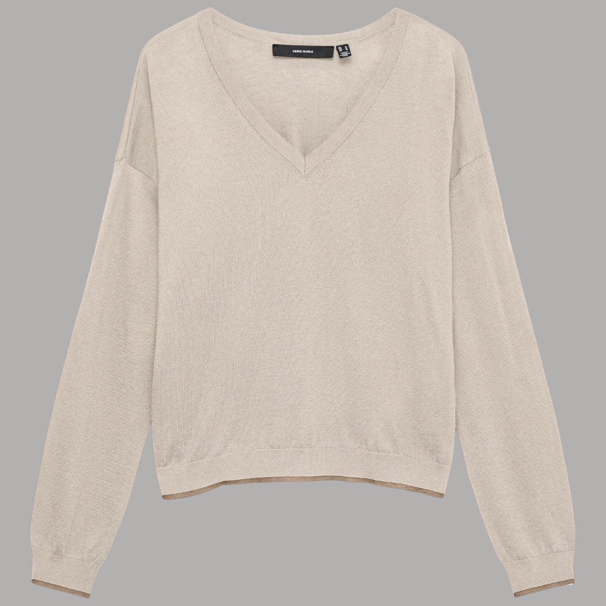 Vero Moda pullover beige scollo a V maniche lunghe regular fit con texture fine