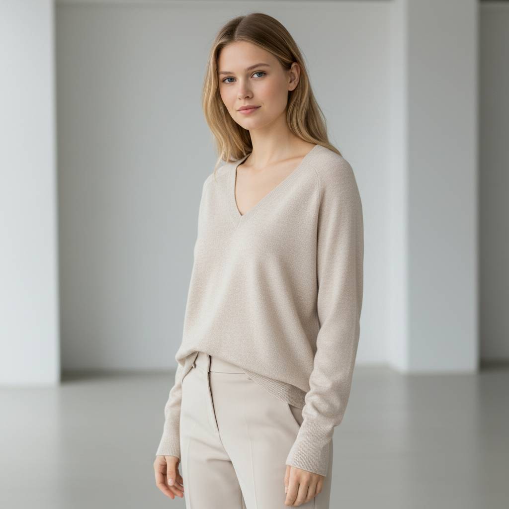 Vero Moda Pullover Holly Karis con scollo a V e polsini a coste in beige