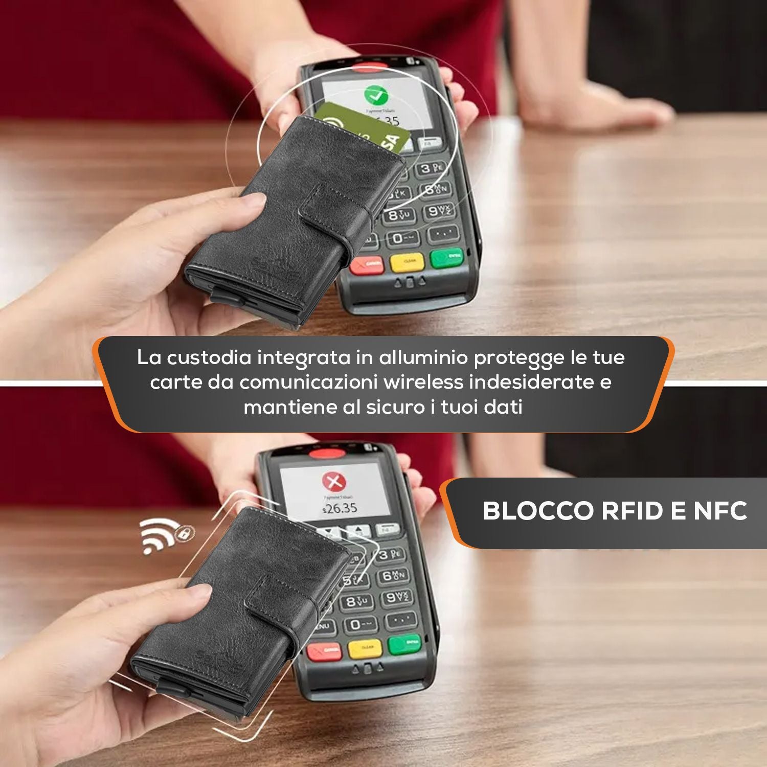 SEI G Portafoglio uomo portacarte nero blocco RFID Portafogli SEI G