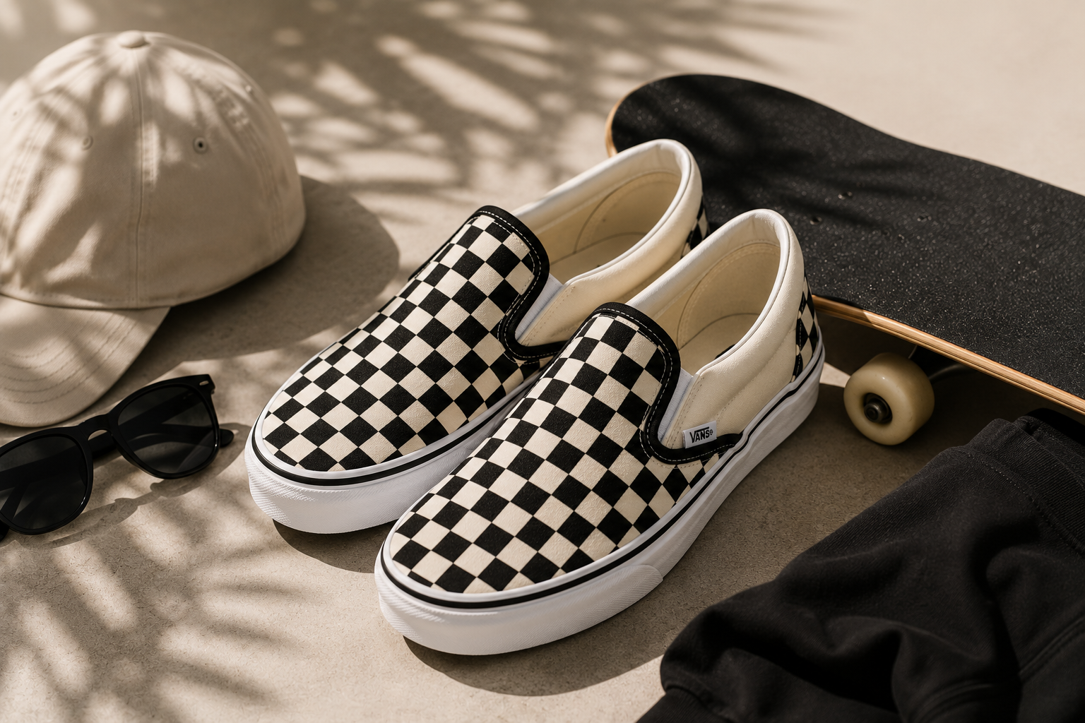 Outfit estivo smart casual uomo con scarpe Vans Slip-On iconiche e accessori casual