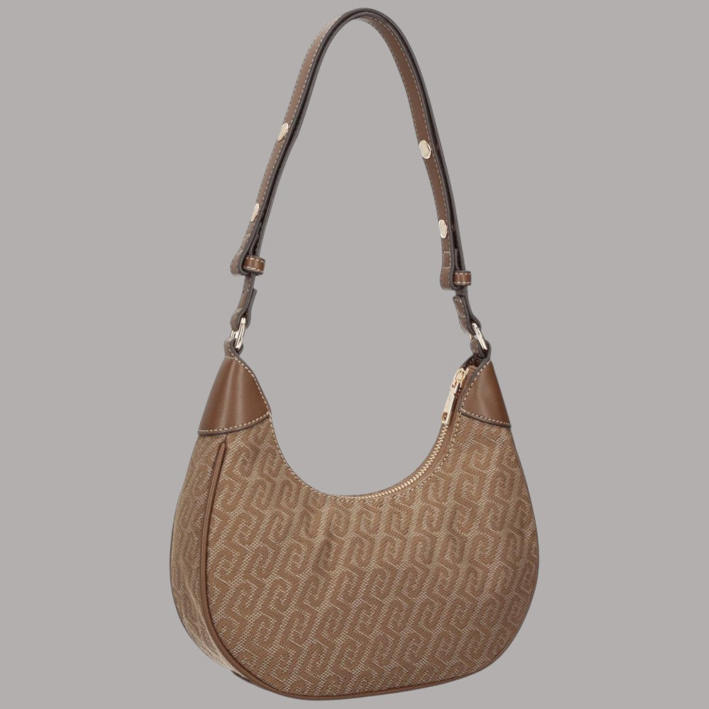 Borsa a tracolla Liu Jo Small naturale con jacquard monogramma e profilo in pelle