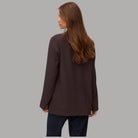 Blazer donna marrone scuro loose fit con maniche lunghe e linea laterale
