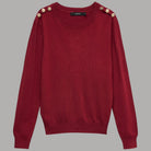 Vero Moda pullover rosso con bottoni decorativi, texture liscia, dettaglio spalline con bottoni