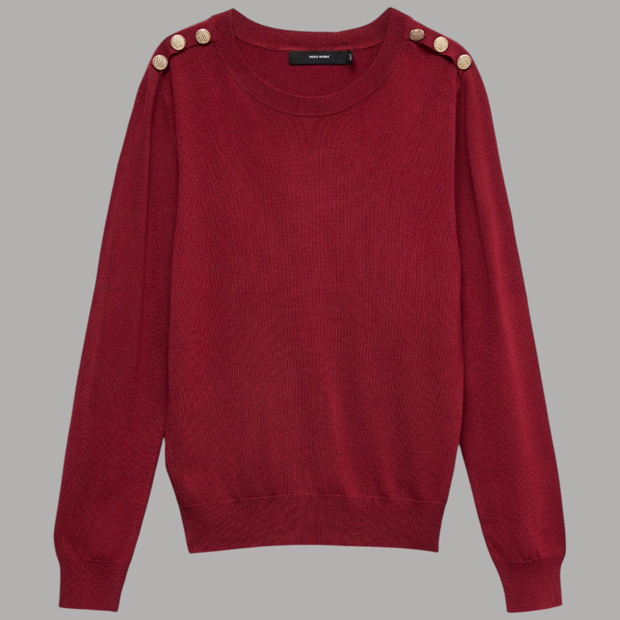 Vero Moda pullover rosso con bottoni decorativi, texture liscia, dettaglio spalline con bottoni